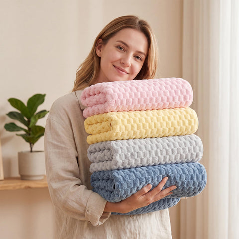 REDKISS 4 Pack Multicolor Microfibre Bath Towels - 140x70cm Large Waffle Towel Set for Bathroom, Ultra Soft Microfiber Towel Sets