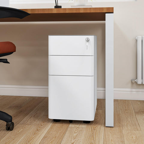 DWVO 3 Drawer Lockable Filing Cabinet Mobile Steel Office White 30x45x61cm