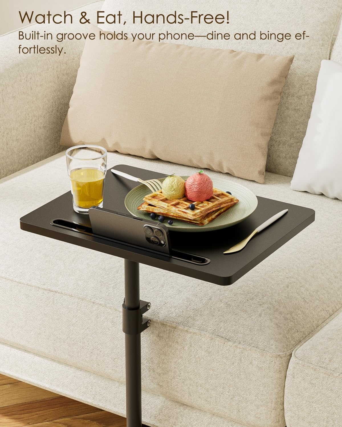 HEYZOEY C-Shaped Side Table Adjustable, 360° Swivel Sofa End Table, 40x30x45-83cm, Small Coffee Table, Bedside Table for Living Room, Bedroom (Black)