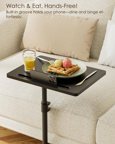 HEYZOEY C-Shaped Side Table Adjustable, 360° Swivel Sofa End Table, 40x30x45-83cm, Small Coffee Table, Bedside Table for Living Room, Bedroom (Black)