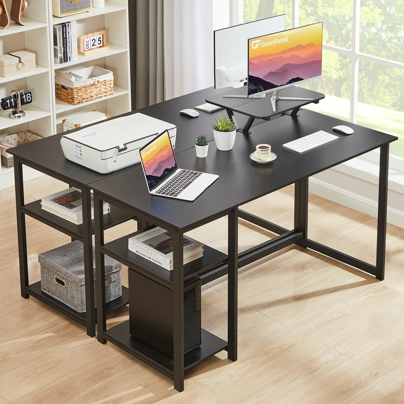 GreenForest Office Desk 140cm with Monitor Stand, Black