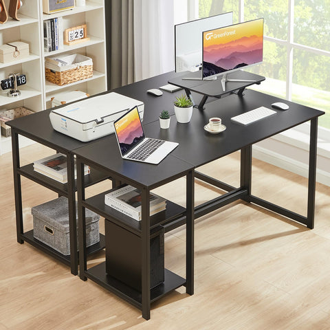 GreenForest Office Desk 140cm with Monitor Stand, Black