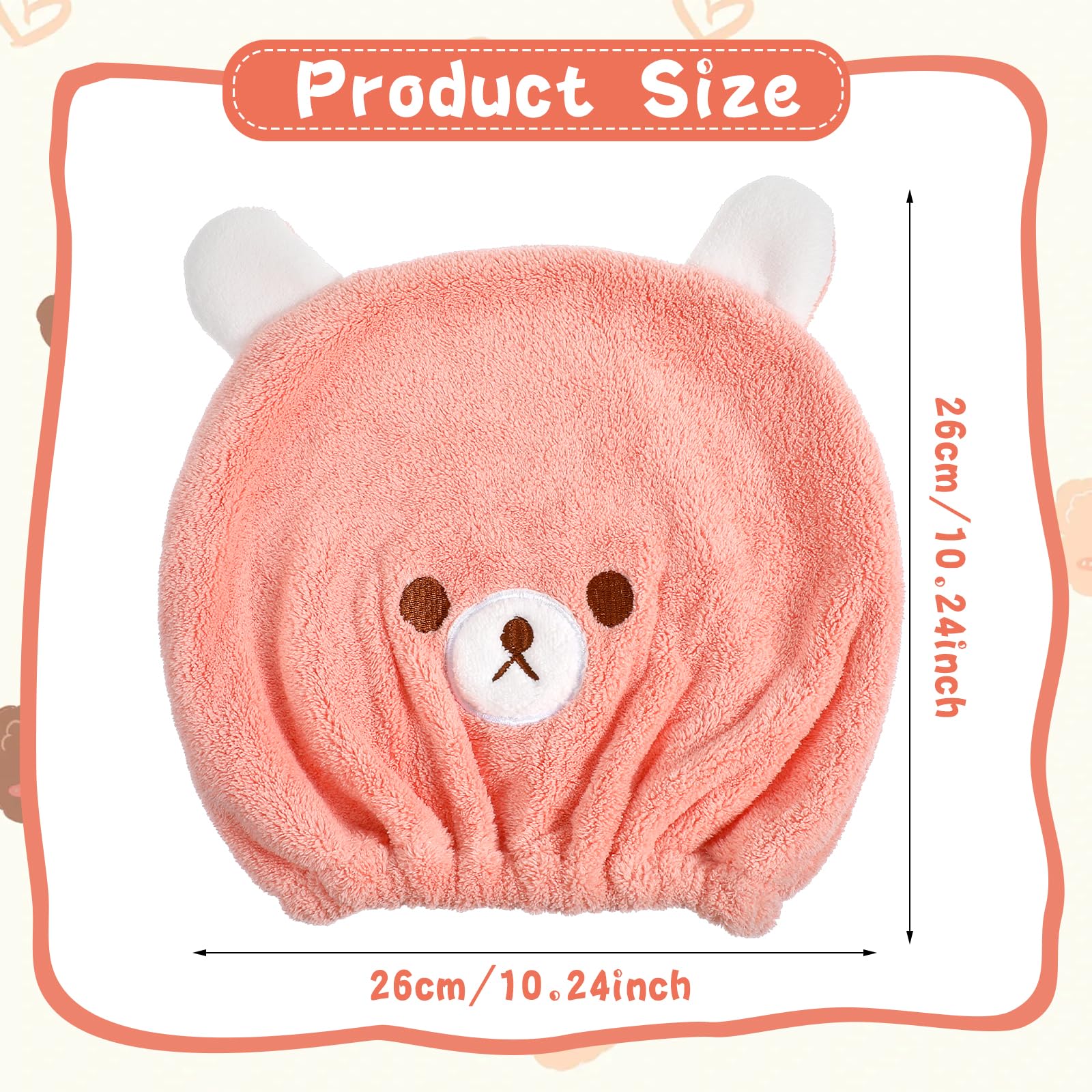 Gjinxi 2 Packs Hair Towel Wrap for Kid, Soft Hair Wrap Towels, Rapid Drying Towel Cute Bear Hair Turban Towel Absorbent Hair Drying Towel Wrap for
