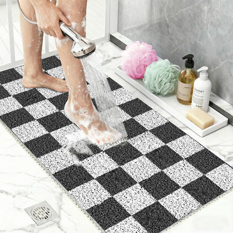 Non Slip Checkered Shower Mats 40x80CM, PVC Loofah Bath Mat for Inside Shower, Quick Dry Soft Bath Mat for Bathroom Floor