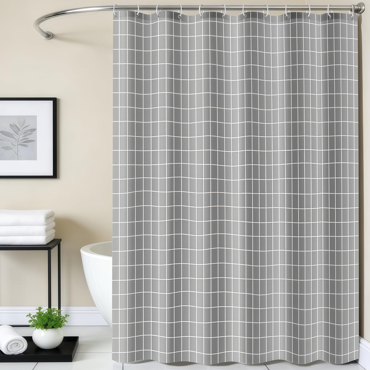FAIRYGATE Grey Shower Curtain Mould Proof and Mildew Resistant Washable Bathroom Curtains Bath Curtains with Hooks 180 x 180 cm (71 x 71 Inch) B9325