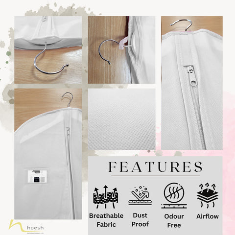 Hoesh UK Women White 72 Inches Breathable Bridesmaids Long Zip Wedding Gown Dress Travel Storage Garment Cover Bag