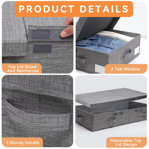 Dntorx 2 Pack 50L Under Bed Storage Boxes with Lids, Foldable, Grey