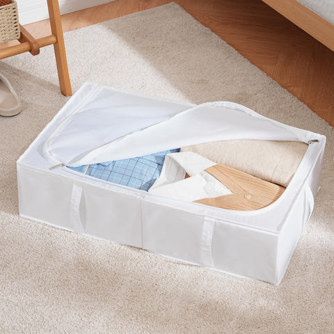 TYEERS Under Bed Storage Box with Lid, Durable Fabric, Washable, Collapsible, Under Bed Storage for Clothes, Blankets, Sheets, Shoes, 70x42x18 cm