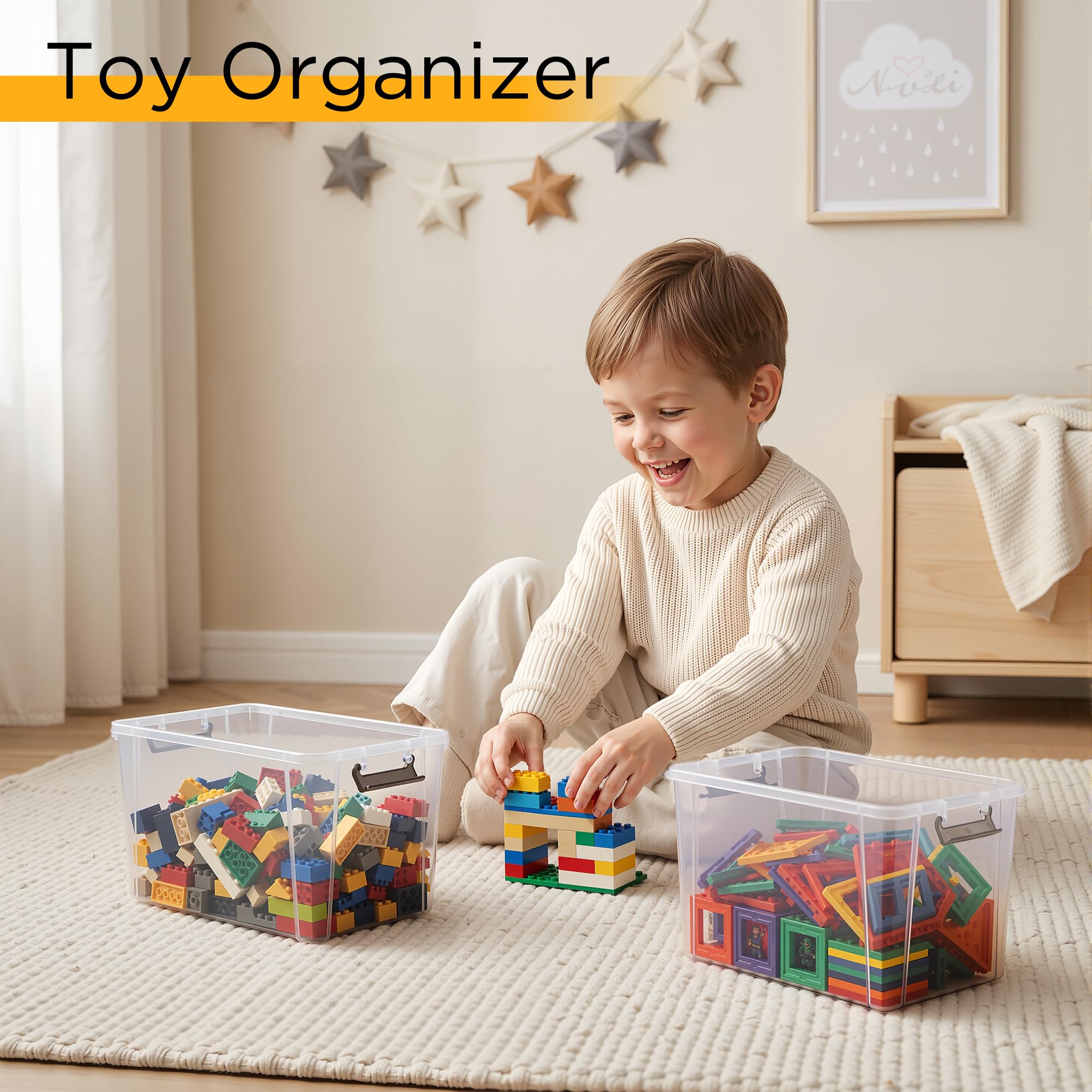 Citylife 6Packs 6.5L Plastic Storage Boxes with Lids, Clear Stackable Storage Box with Handle, Collection Boxes for Organizing Toys, Snacks, Tools