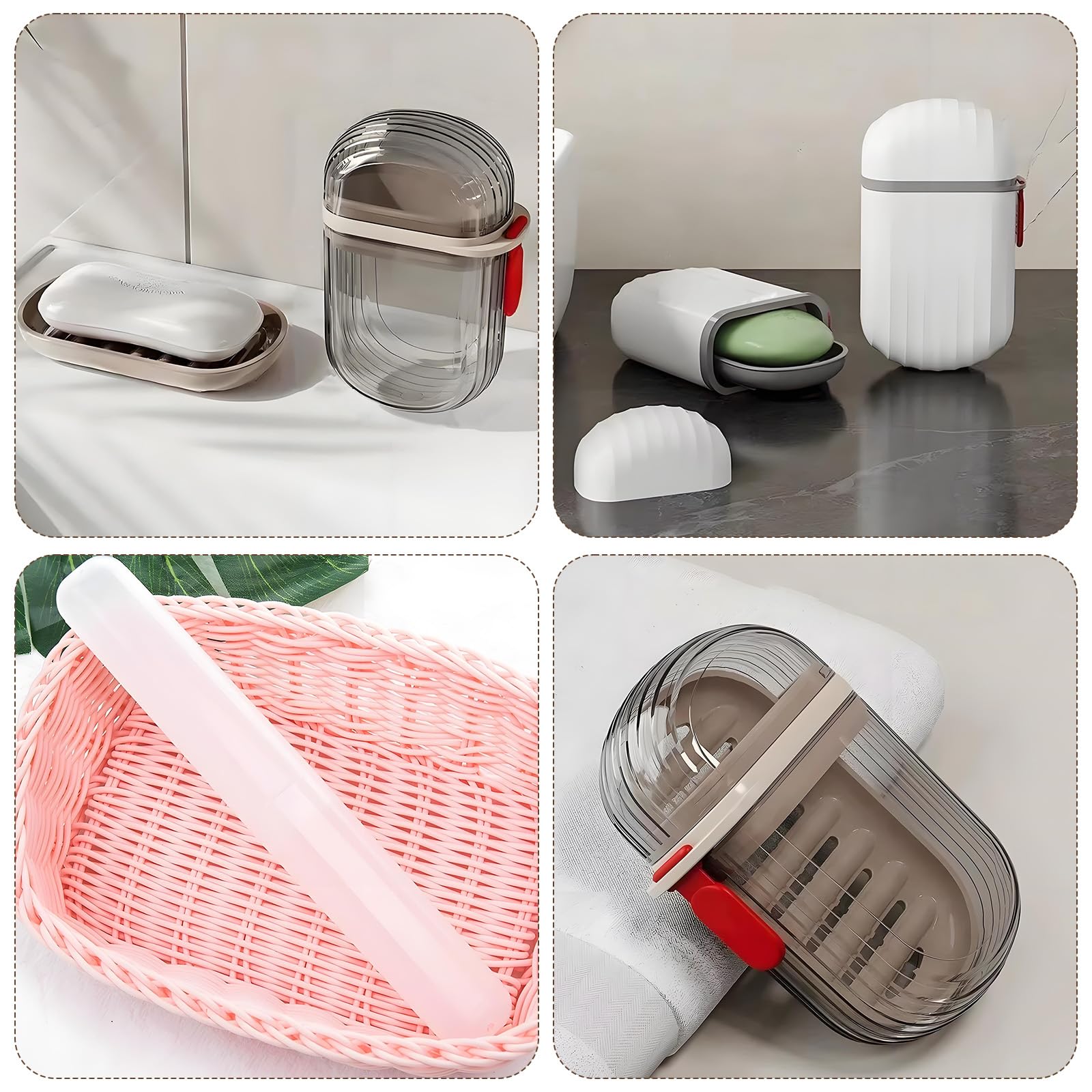 2 Pcs Travel Soap Case with 2 Travel Toothbrush Case, VEGCOO Portable Soap Box Waterproof & Leakproof Soap Container Soap Holder