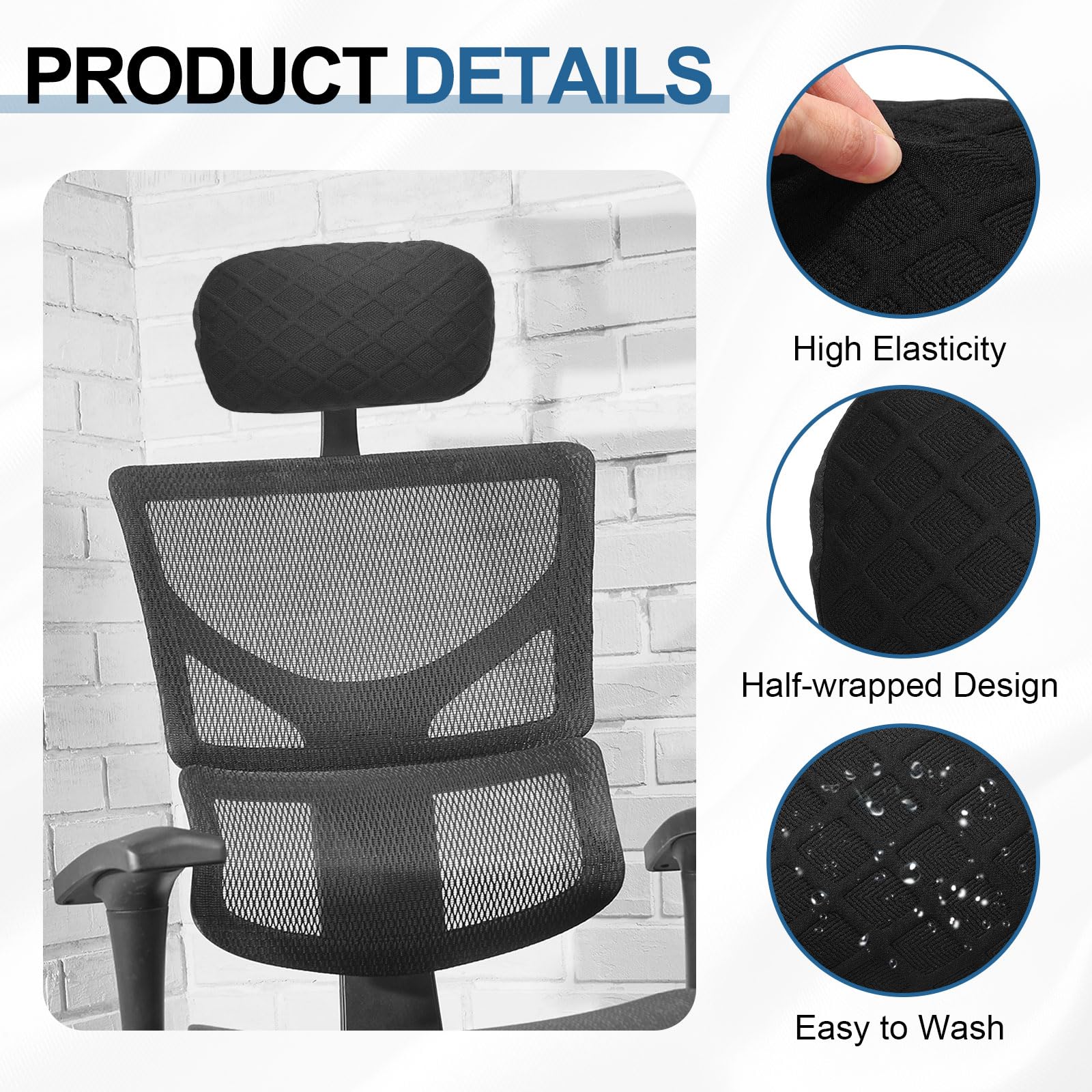 sourcing map Office Chair Pillow Cover, Office Chair Headrest Attachment Mesh Removable Headrest Protector for Home Desk Computer Chairs, Black