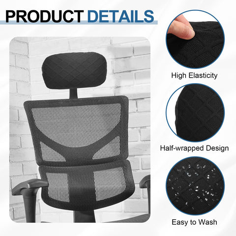 sourcing map Office Chair Pillow Cover, Office Chair Headrest Attachment Mesh Removable Headrest Protector for Home Desk Computer Chairs, Black