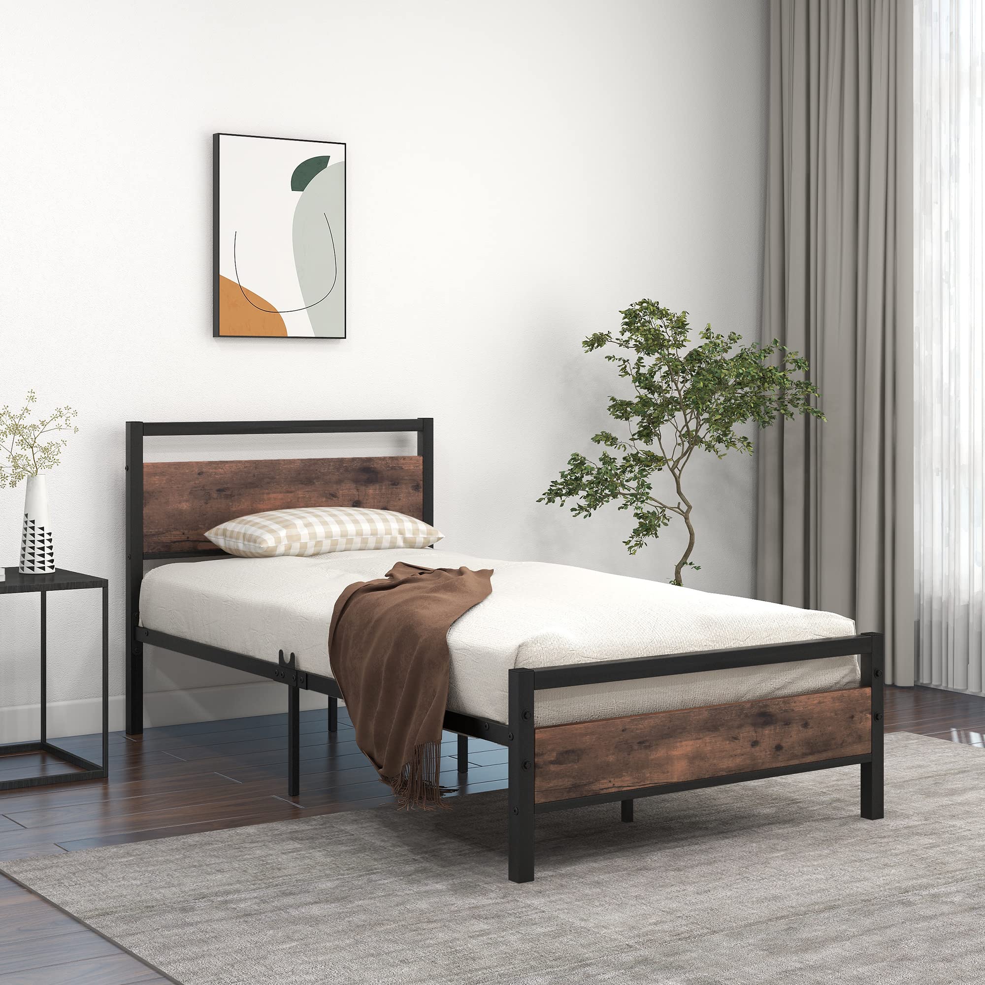 JURMERRY JELUTE 3ft Single Size Metal Platform Bed Frame, Black