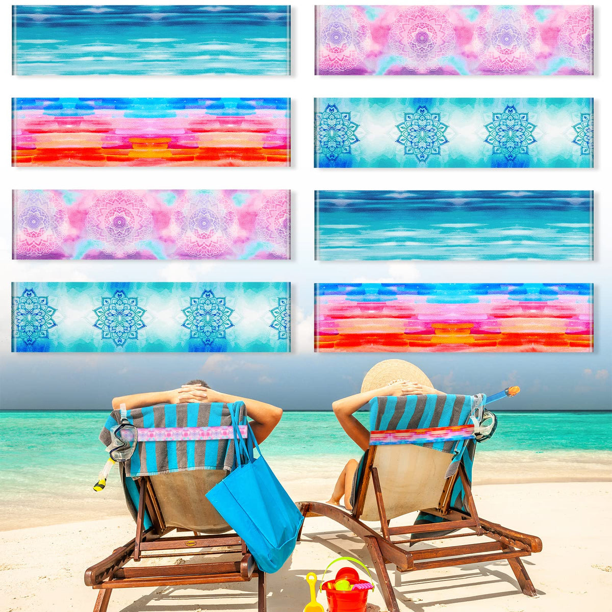BOAO 8 Pack Towel Bands for Beach Chairs Clips Pool Lounge Cruise Chair Strap Holder Elastic Windproof Accessories Summer