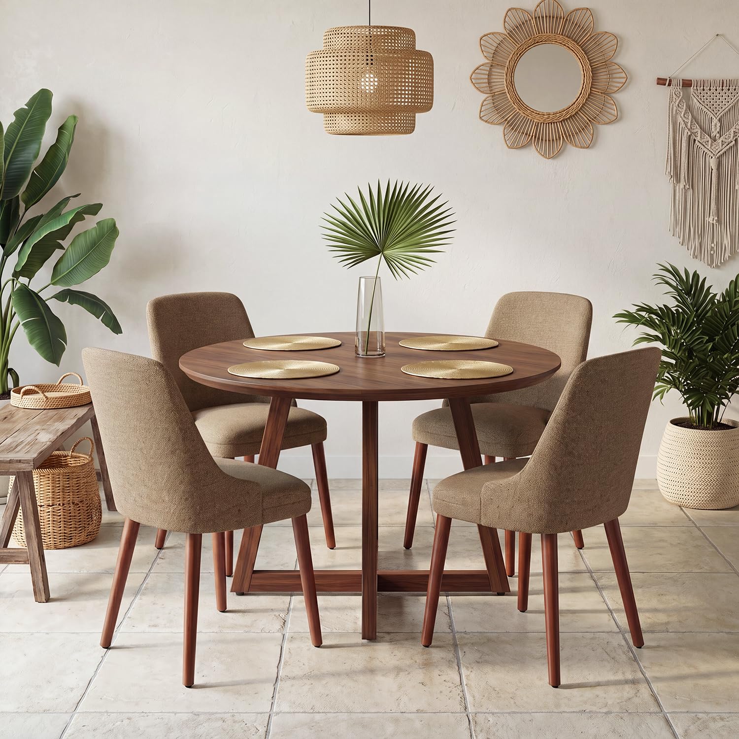 Dining Chairs Set of 4, Upholstered Dining Room Chairs with Ergonomic High Back, Thick Padded Seat, Skin-Friendly Fabric