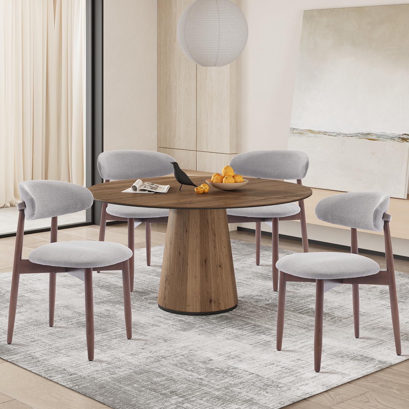 COLAMY Modern Dining Chairs Set with Wooden Legs – Upholstered Fabric Dining Room Chairs with Curved Backrest, Soft Cushion Seat