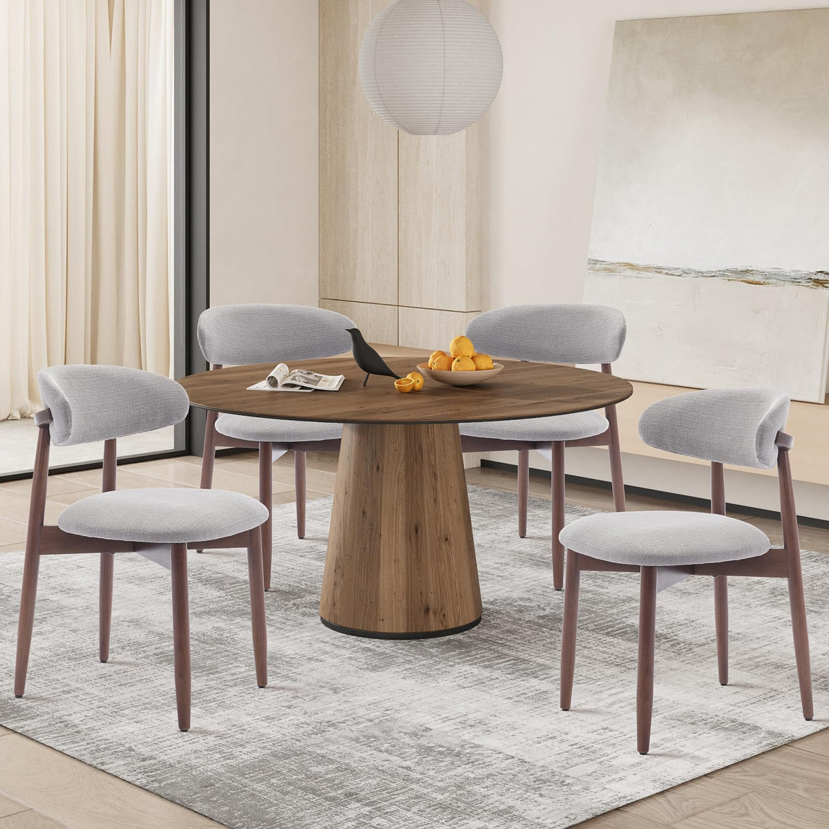 COLAMY Modern Dining Chairs Set with Wooden Legs – Upholstered Fabric Dining Room Chairs with Curved Backrest, Soft Cushion Seat