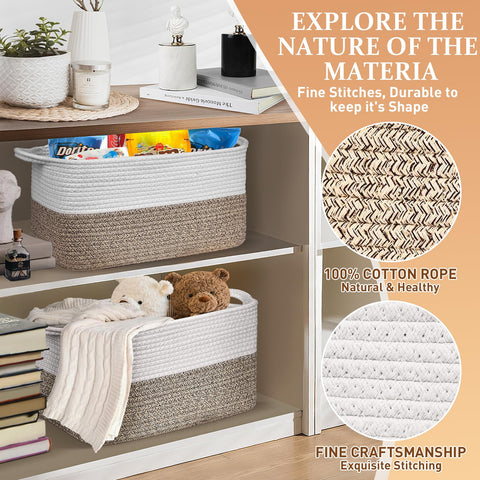 Lychico Cotton Rope Woven Basket with Handles for Shelves,Toys,Book, Cloth Storage Baskets Bin for Organizing