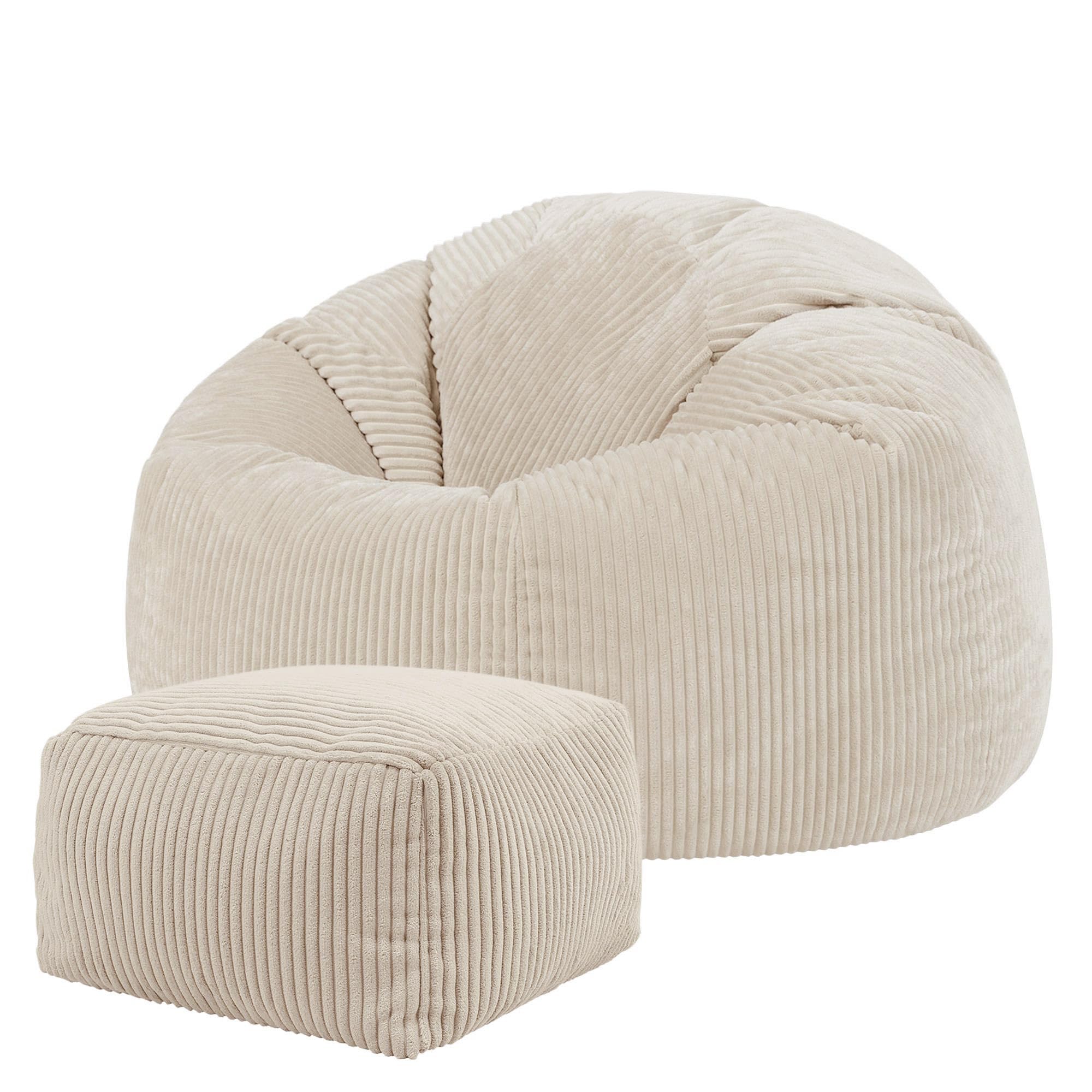 icon Kingston Cord Bean Bag & Footstool with Filling Included, Beige