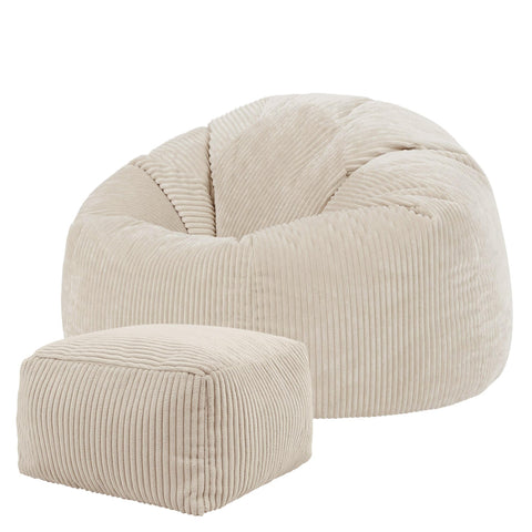 icon Kingston Cord Bean Bag & Footstool with Filling Included, Beige