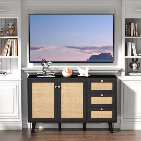 Skokliz Sideboard, Modern Storage Cabinet with 3 Drawers, Buffet Storage Cabinet 2 Doors and Adjustable Shelves
