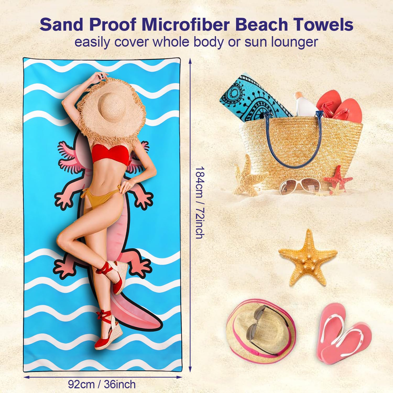 Violetpos 2 Pack Extra Large 180x90 cm Beach Towels, 250GSM Premium Microfibre, Sand Free Quick Dry Lightweight