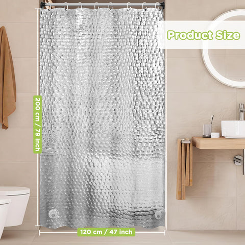 OTraki Clear Shower Curtain, 120 X 200 CM Extra Long Shower Curtain, 3D Design Weighted Bath Curtain, Anti Mould Resistant Shower Curtains