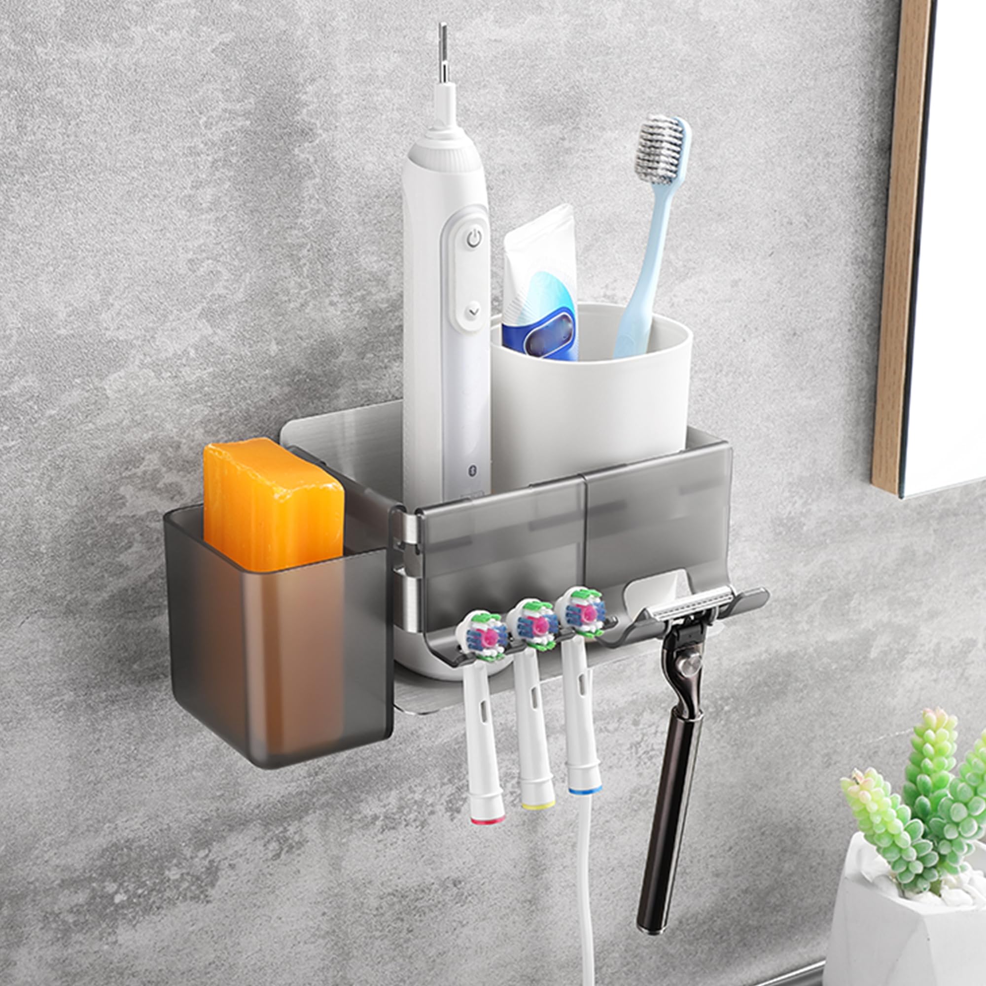 OETAMS Toothbrush Holder Electric No Drilling Toothpaste Holder