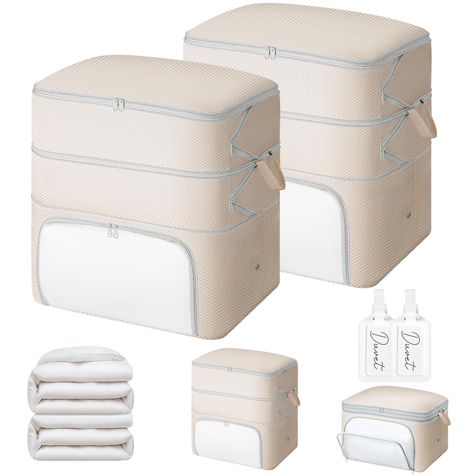 DIMJ Compression Duvet Storage Bags - 2 Pack 260L Self Large Compress Bags Bedding Box with Clear Front-Opening Window Dual Handles and Labels for