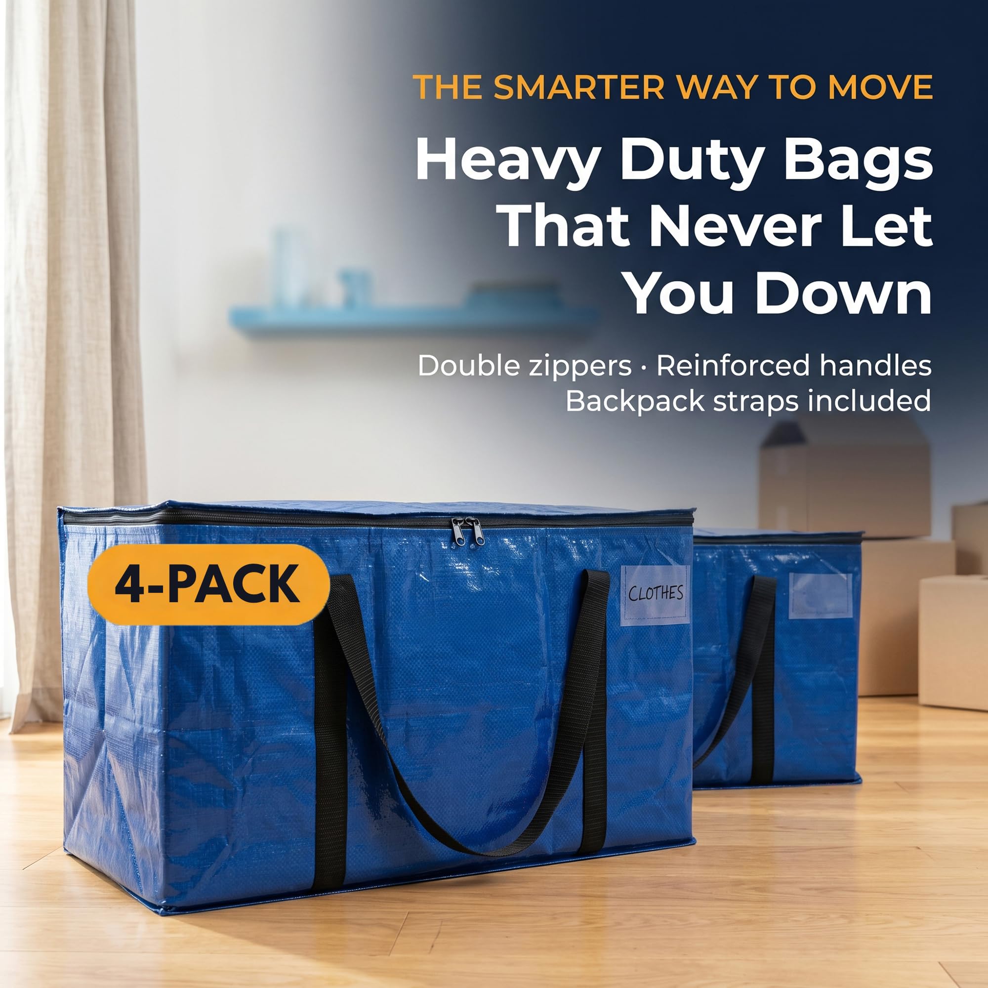 ClearSpace Heavy Duty Moving Bags or Storage Bins with Lids, Blue, 4 Pack