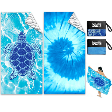 Microfibre Beach Towels for Adults - 2 Pack 180x90cm Microfibre Towel