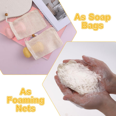 5 Sisal Soap Bags - Natural Fiber Soap Savers with Drawstring for Bath & Shower