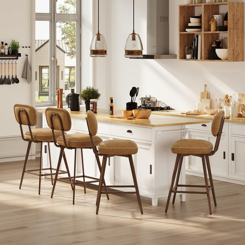 MALOL PU Leather Breakfast Bar Stools Set of 4, Swivel Kitchen Bar Chairs with Backrest and Metal Legs