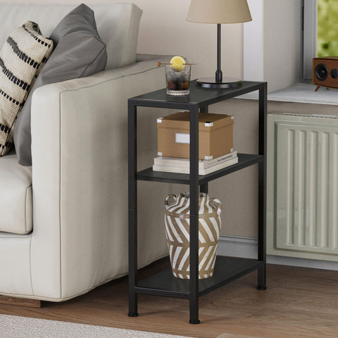Vantimo Small Side Table, 3-Tier Thin End Table for Living Room, Narrow Bedside Table for Bedroom, Sofa, Couch (Black)