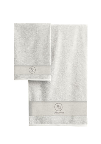 zer0bed Zodiac Zodiac Bath Towel Set, Set of 2, Face Towel, Guest Towel-Bidet, 100% Cotton, Plain with Embroidery, Capricorn