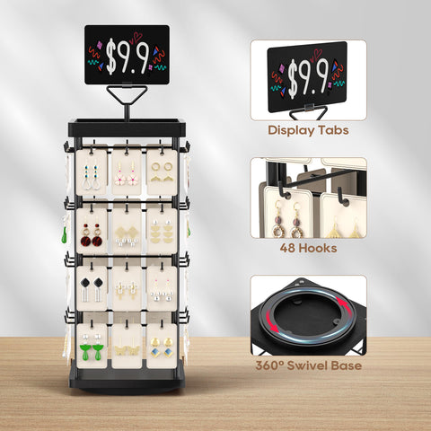 THYGIFTREE Rotating Earring Display for Vendors, Jewelry Display Stand for Selling, Necklace Display Stands Earring Cards for Selling Bracelets