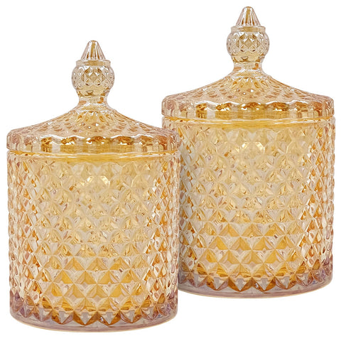 2Pcs Glass Cotton Bud Holder, Storage Jars with Lid, Dispenser Cotton Pad Holder, Sugar Jars for Cotton Pads Bath Salt Glass Tea Coffee Sugar