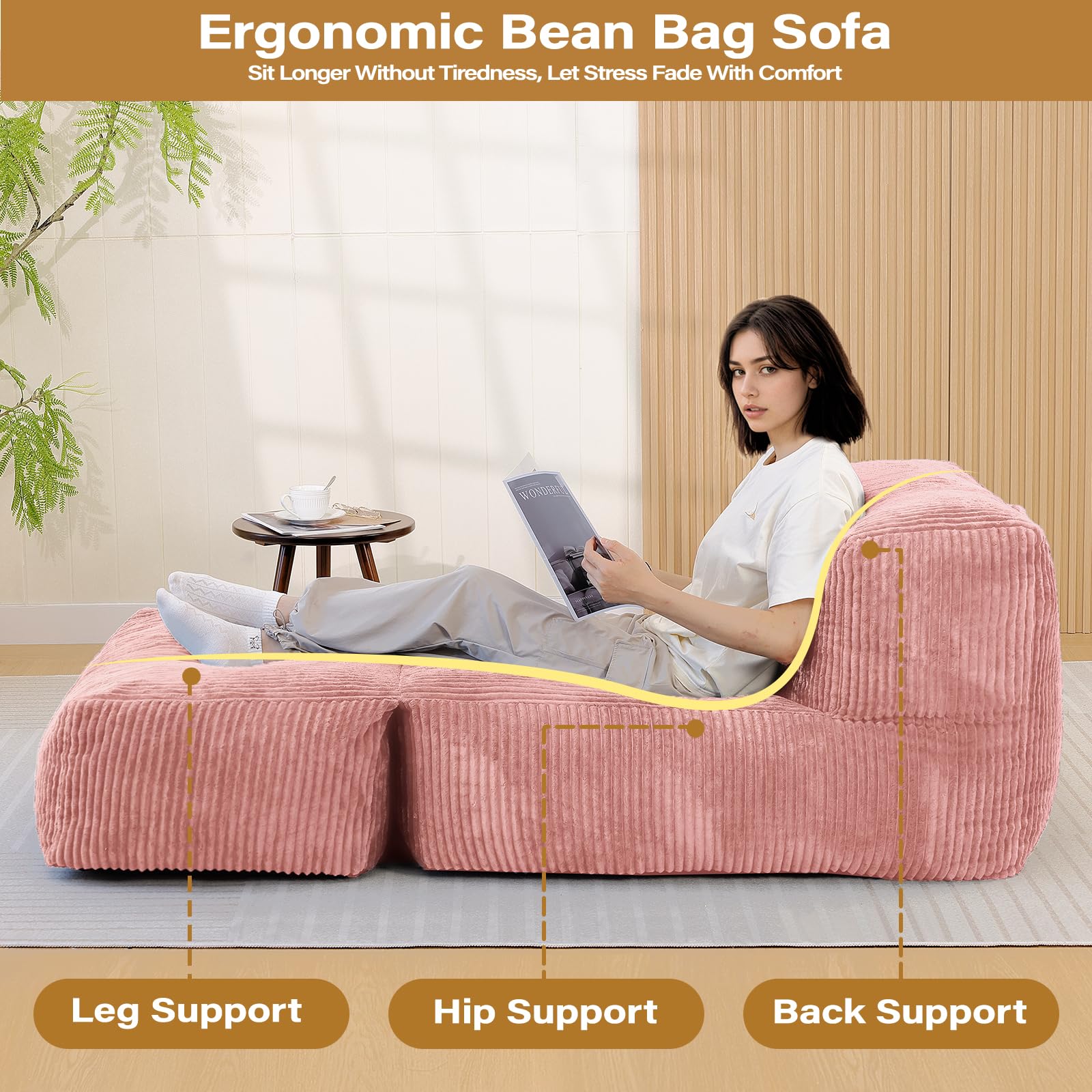 UODERS Big Bean Bag Chair for Adults, 170"x80" Lounger Large Bean Bag Sofa, Memory Foam Filled Beanbag Chair for Living Room, Bedroom, Balcony