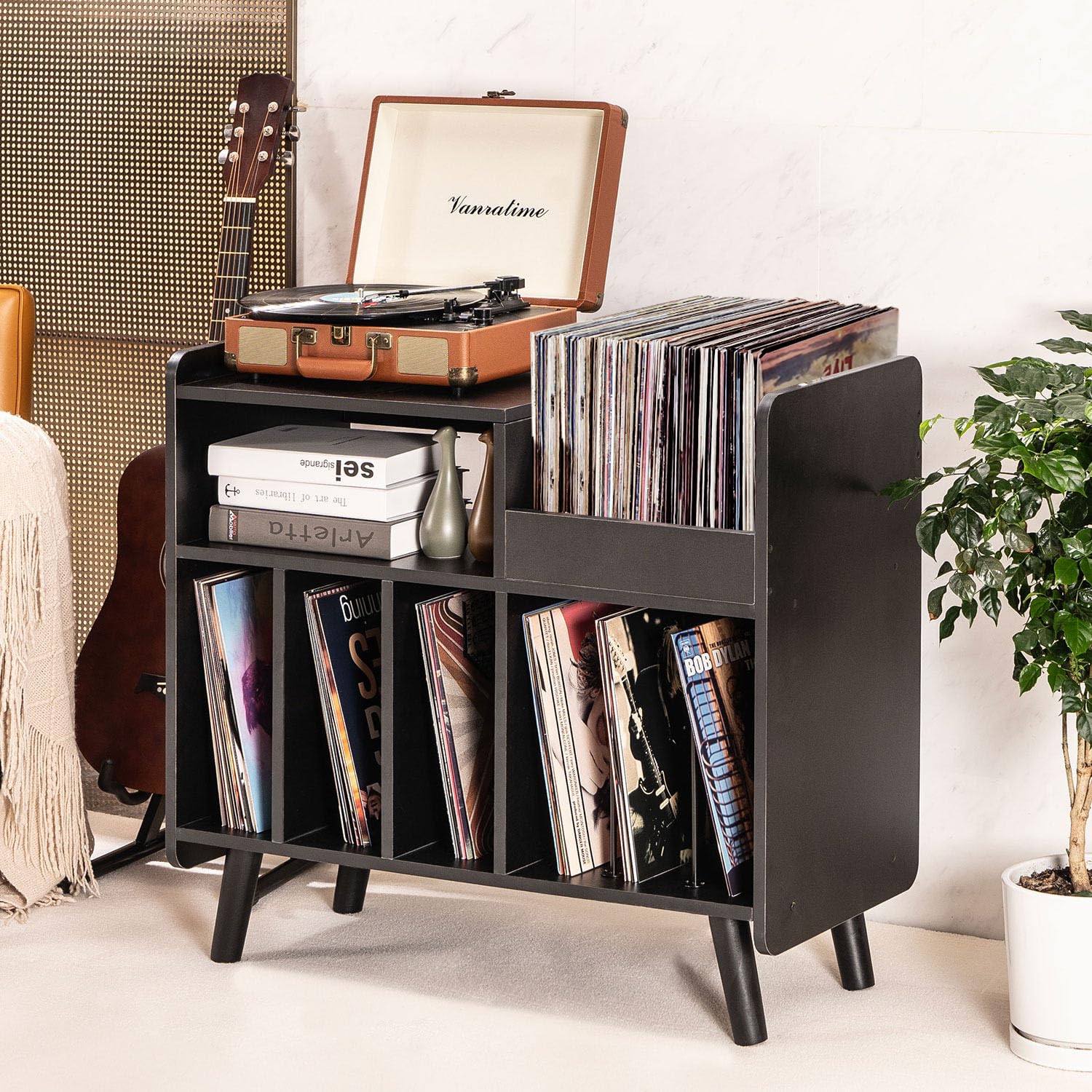 UODERS Record Player Stand, Large Record Player Table Cabinet with Open Vinyl Storage and Display Shelf Holds up to 350 Albums