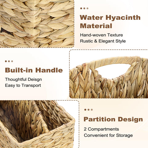 BSTKEY Divided Magazine File Basket with Handle, Natural Water Hyacinth