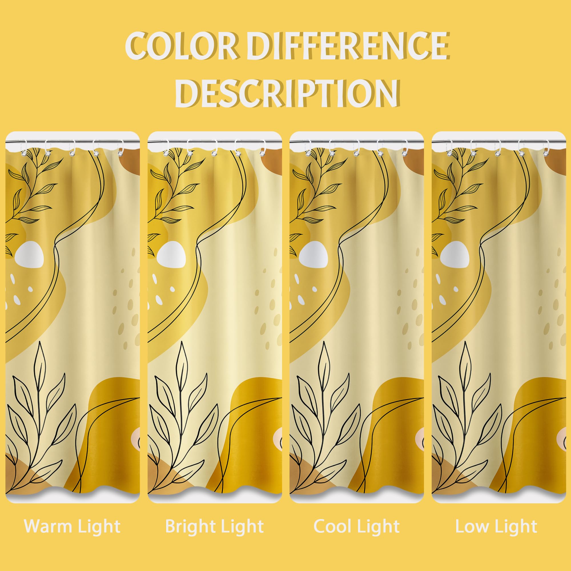 LanZanthic Mustard Yellow Shower Curtains for Bathroom Light and Dark Yellow Modern Abstract Boho Wet Room Shower Curtain with hooks