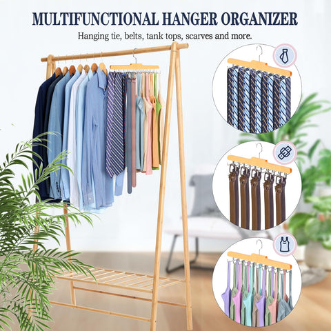 Tie Rack Hanger for Wardrobe, Upgraded Belt Hanger for Men, Wood, 2 Pack