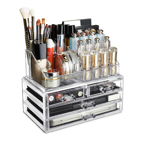 Ikee Design Clear Cosmetic Storage Organizer, Clear Makeup Organizer Cosmetic Display Case for Vanity, Bathroom Counter or Dresser