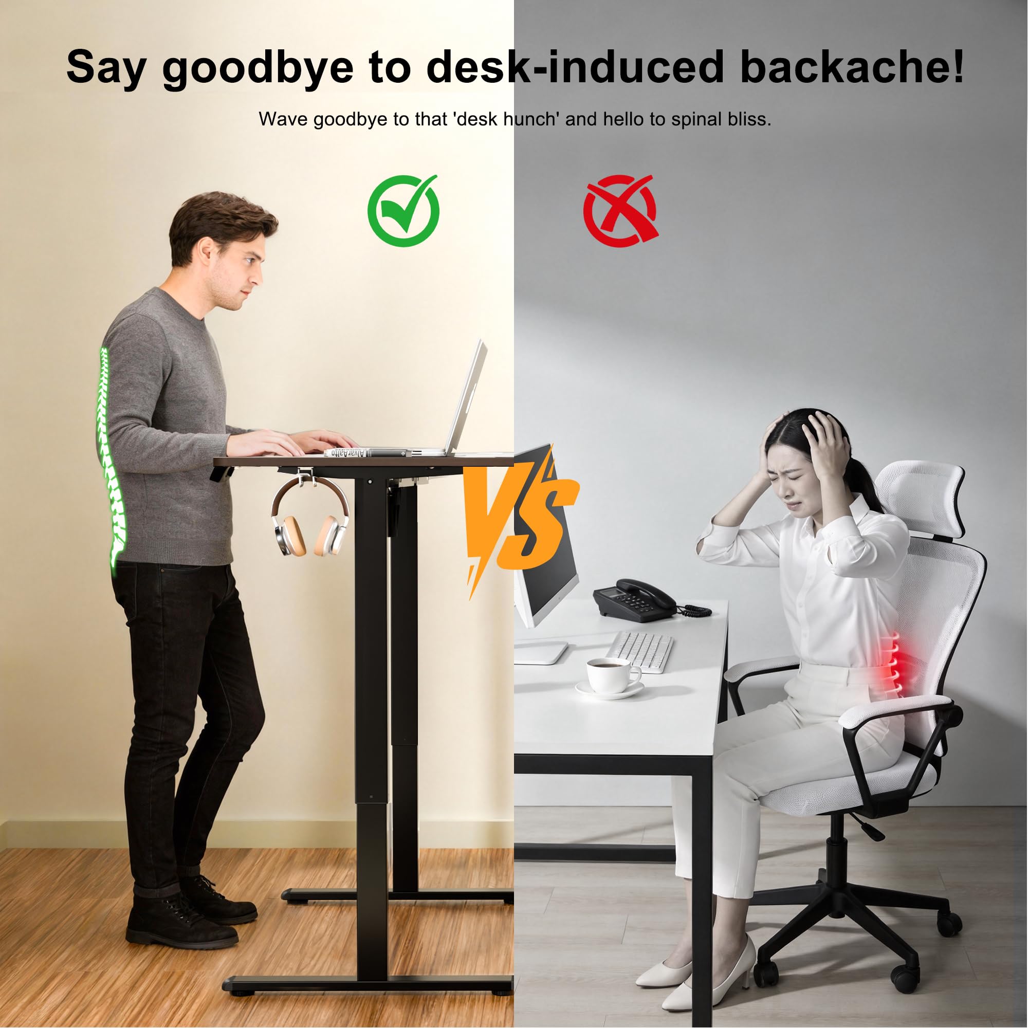 ERGOMAKER Electric Standing Desk 120x60cm, 2 Memory Presets, Black Walnut