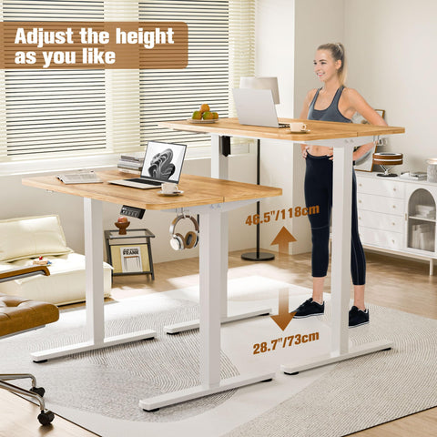ERGOMAKER Electric Standing Desk 90x60cm, 2 Memory Heights, Light Brown