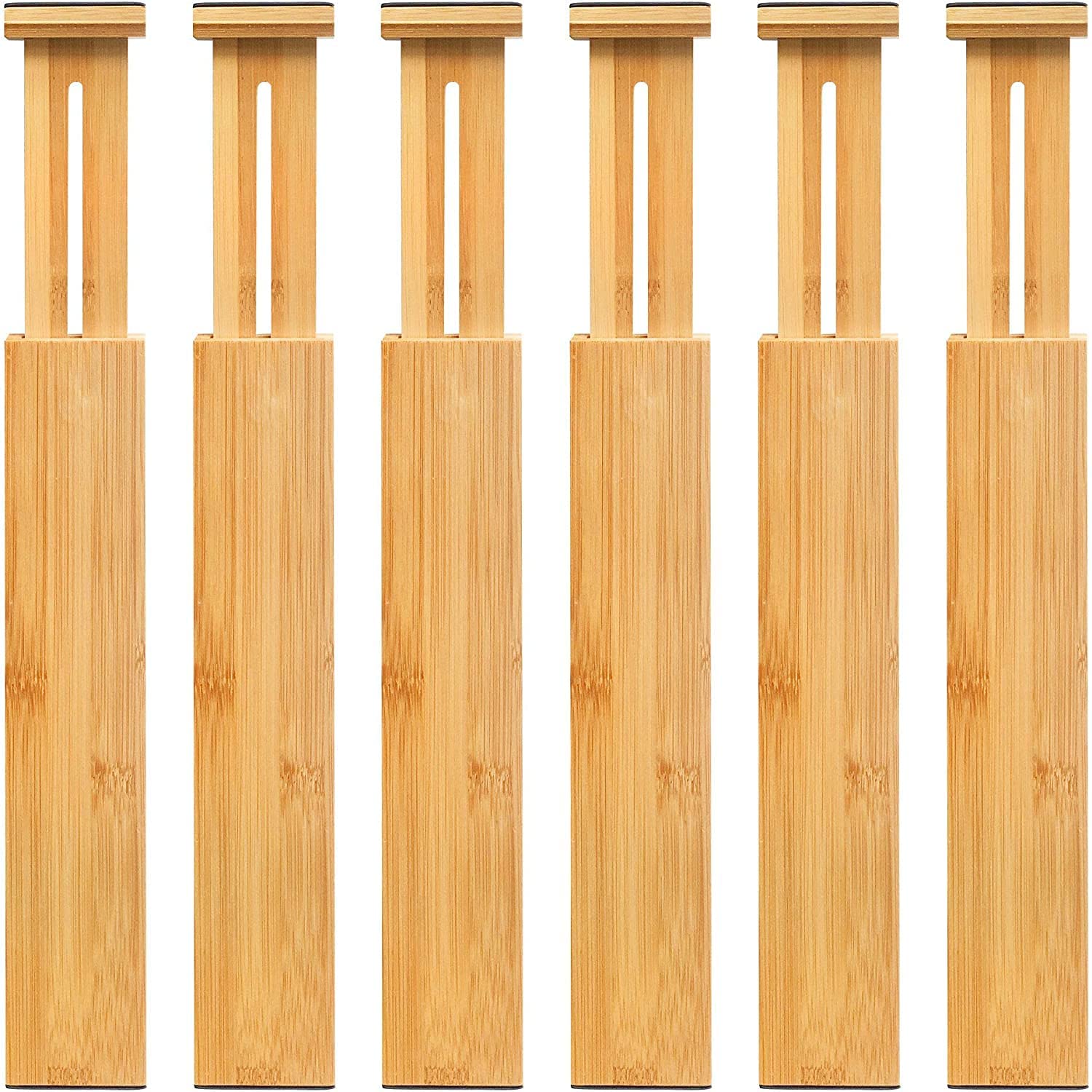 VaeFae Bamboo Drawer Dividers 6-Pack, Adjustable Kitchen Drawer Organisers