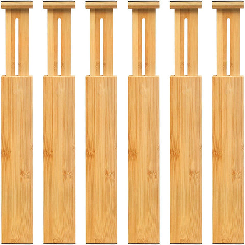 VaeFae Bamboo Drawer Dividers 6-Pack, Adjustable Kitchen Drawer Organisers