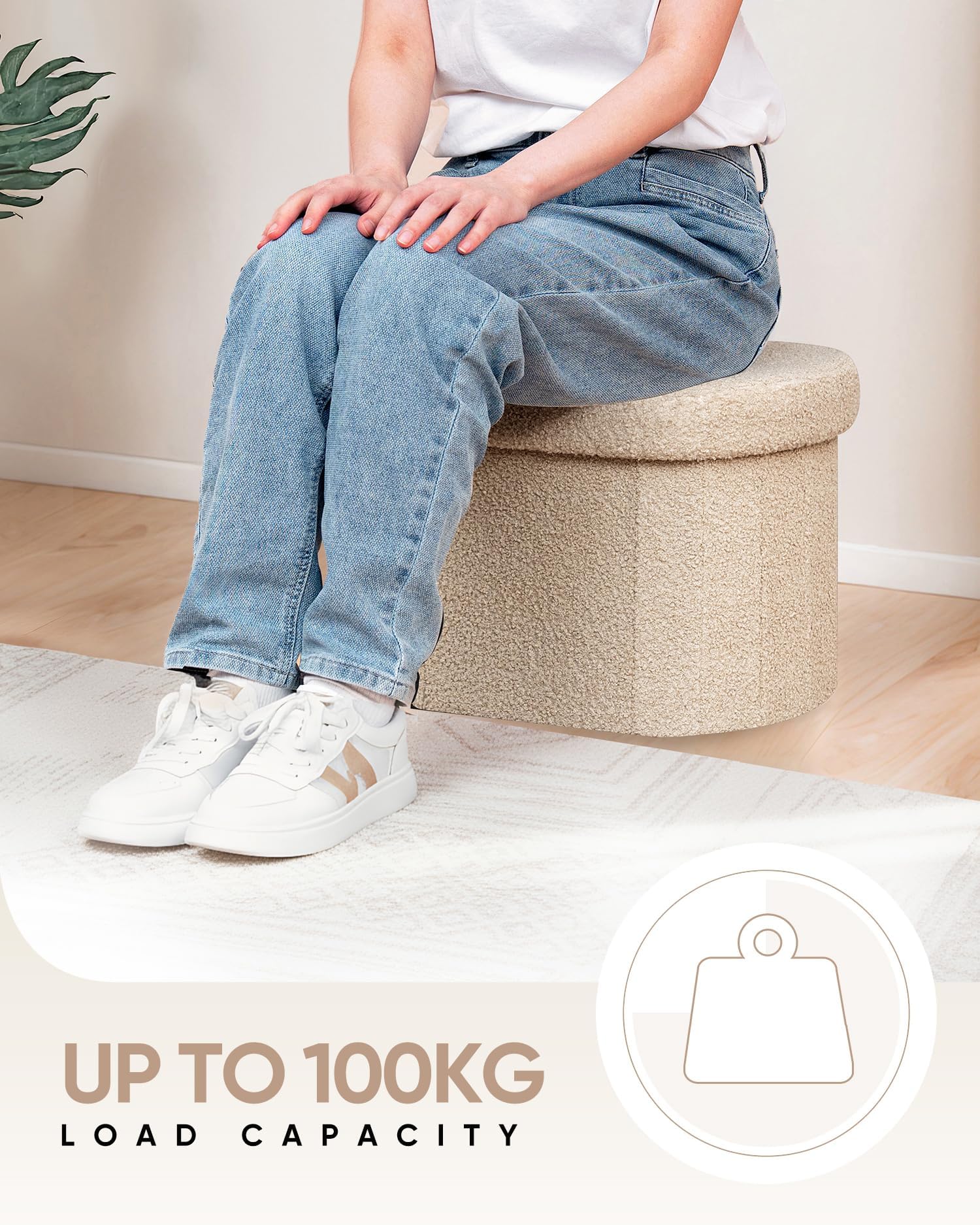 Bonlife Small Ottoman Storage Stool, Folding Boucle Footstool with Lid,41cm