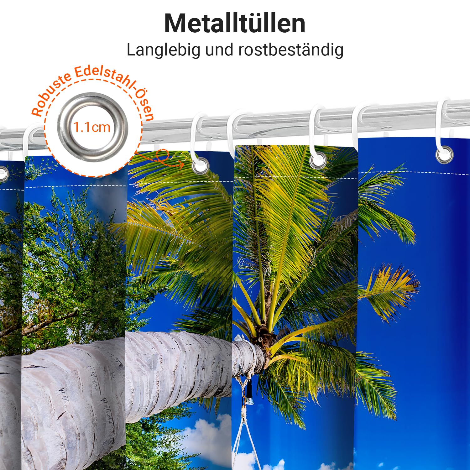 Lerores Shower Curtain 150 x 180 cm Beach, Weighted Hem, Anti-Mould Textile, Water-Repellent