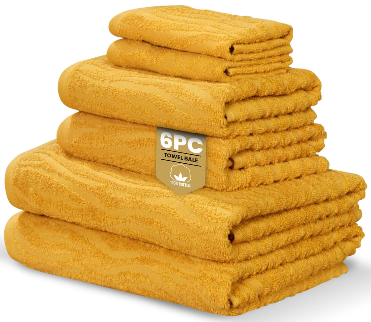 Rapport Home Safari 6-Piece Towel Bale | Bale Mustard Yellow | Luxurious 100% Cotton 500gsm Bathroom Set